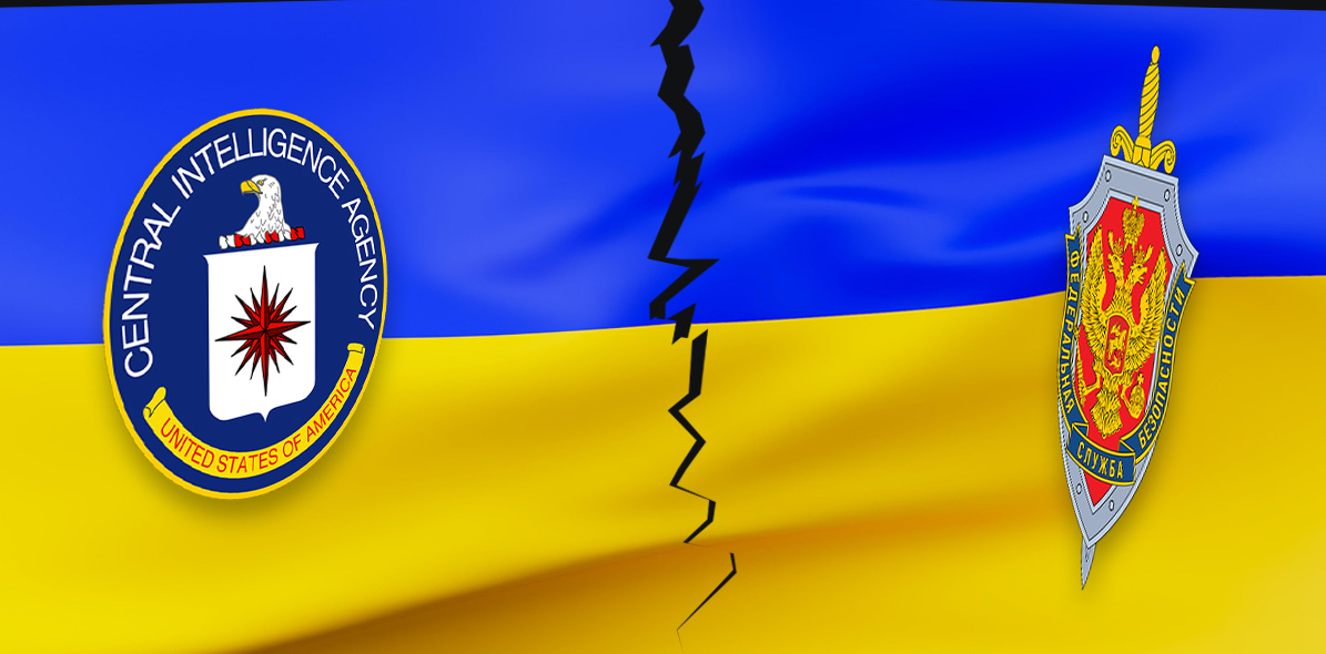 CIA och FSB drar isär Ukrainas flagga: