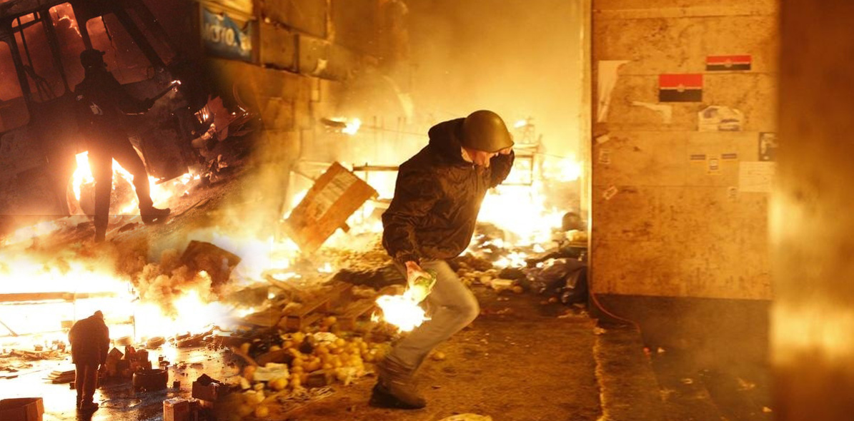 Maidan 2014, ett folkligt uppror, vilket Ryssland, USA och EU försökte dra nytta av.