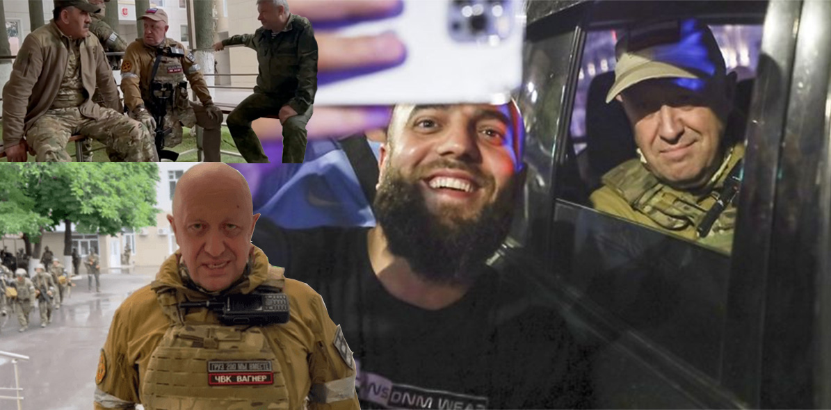 Prigozjin lämnar Rostov-on-Don, som en rockstjärna efter uppgörelsen med Lukasjenko. Påhejad av den ryska lokalbefolkningen, vilka försökte ta selfies.