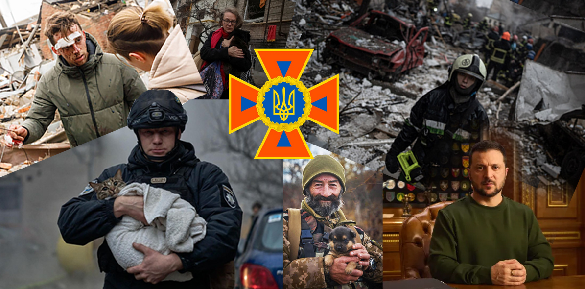 Men, oaktat rasmassor, instabila byggnader, splittrat virke och drivor av glaskross och skärvor syns alltid Ukrainas Räddningstjänst (SES) i full färd med att säkra det bombade området och söka överlevande