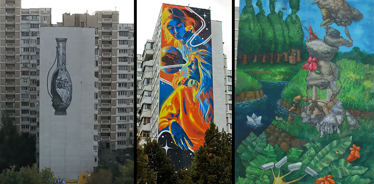 Tre muralmålningar av Olivier Bonnard och Z’arts de la Street, samt Dima Fatum repektive.