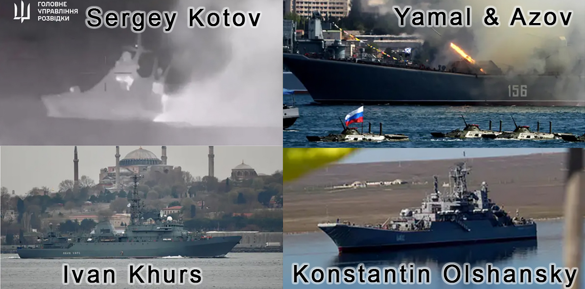 Den ryska Svartahavsflottan blir decimerad fartyg för fartyg. Sergey Kotov, Yamal & Azxov, Ivan Kurhs och Konstantin Olshansky.