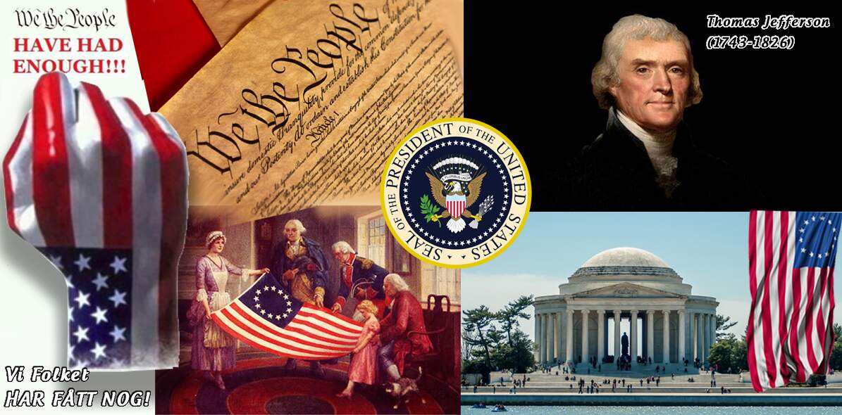 Thomas Jefferson, (1743-1826), en av republiken USA:s grundande fäder och tredje president, 1801-1809. Han bidrog stort med sin penna till the Declaration of Independence, och the American Constitution.